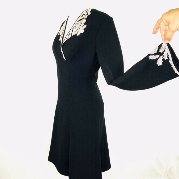 MAGGY LONDON Vint RARE 80s A-line Bell Sleeve V-Neck Dress Sz 6 Embroidered NWOT - Picture 6 of 7
